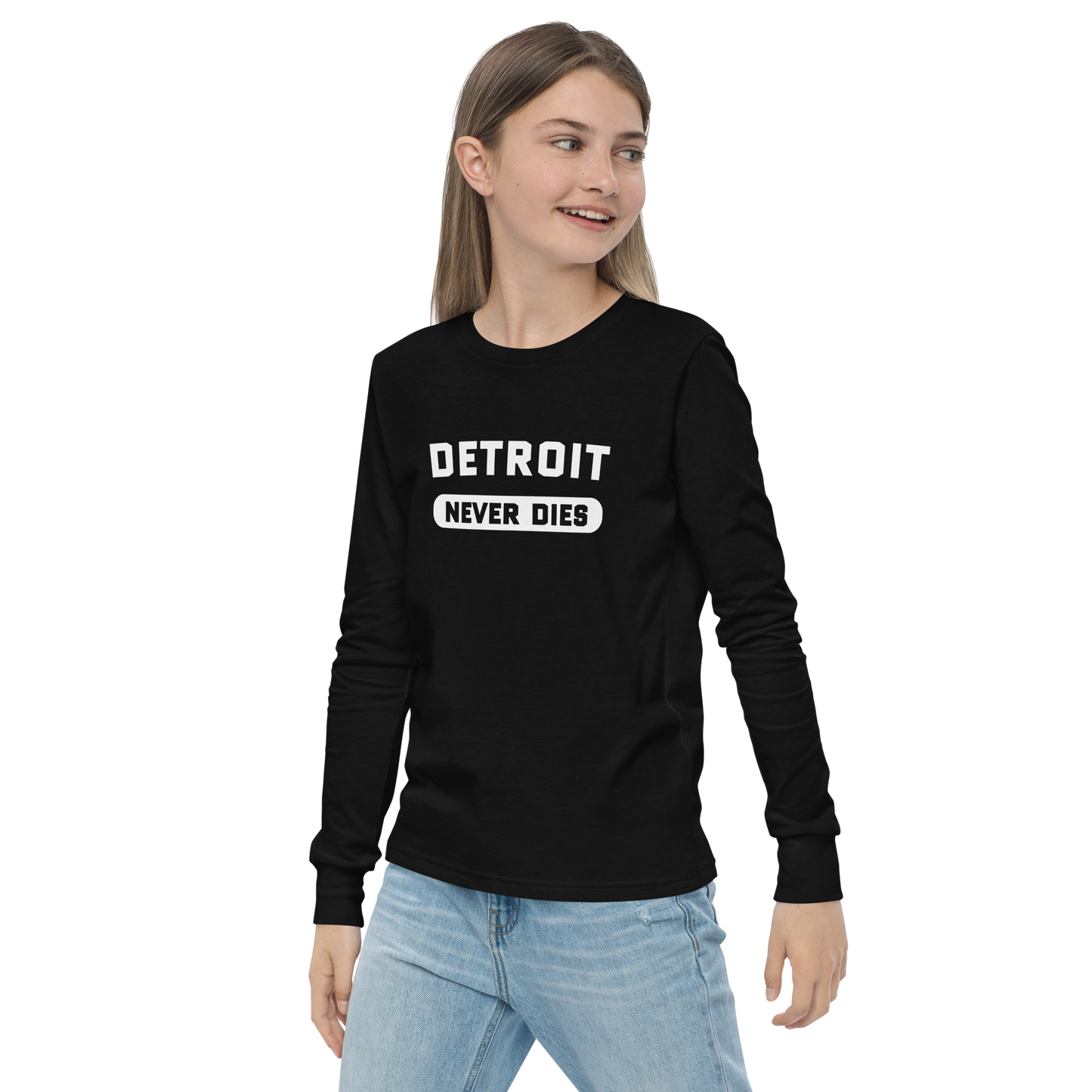 'Detroit Never Dies' T-Shirt | Unisex Youth Long Sleeve