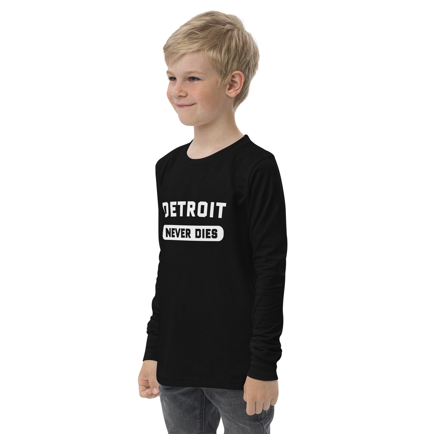 'Detroit Never Dies' T-Shirt | Unisex Youth Long Sleeve