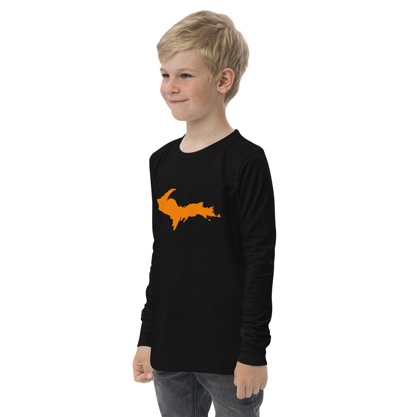 Michigan Upper Peninsula T-Shirt (w/ Orange UP Outline) | Youth Long Sleeve