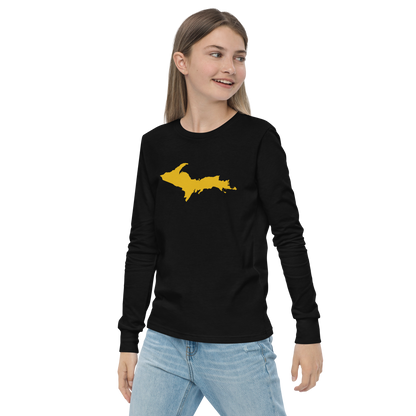 Michigan Upper Peninsula T-Shirt (w/ Gold UP Outline) | Youth Long Sleeve