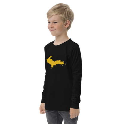 Michigan Upper Peninsula T-Shirt (w/ Gold UP Outline) | Youth Long Sleeve