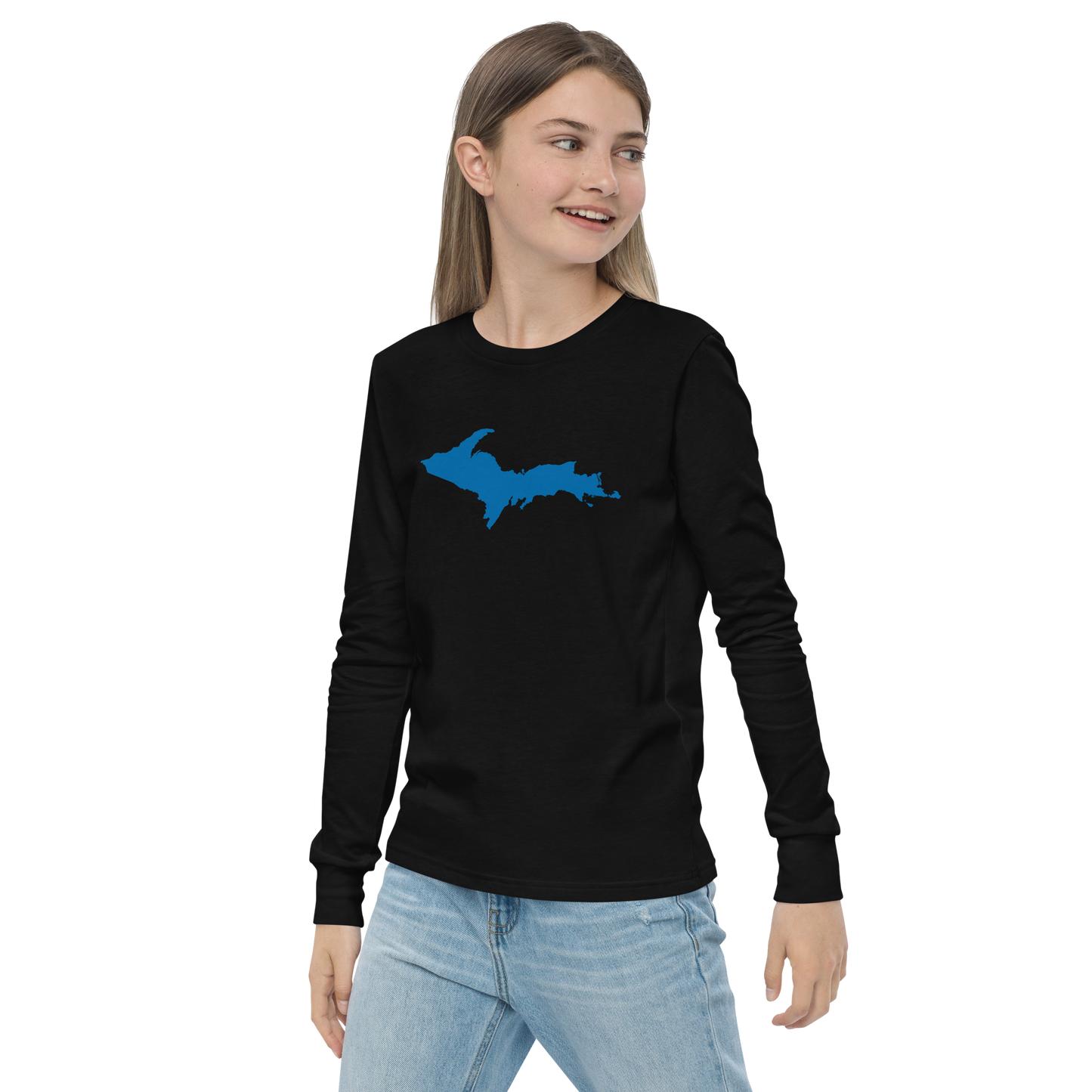 Michigan Upper Peninsula T-Shirt (w/ Azure UP Outline) | Youth Long Sleeve