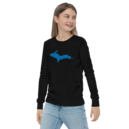 Michigan Upper Peninsula T-Shirt (w/ Azure UP Outline) | Youth Long Sleeve