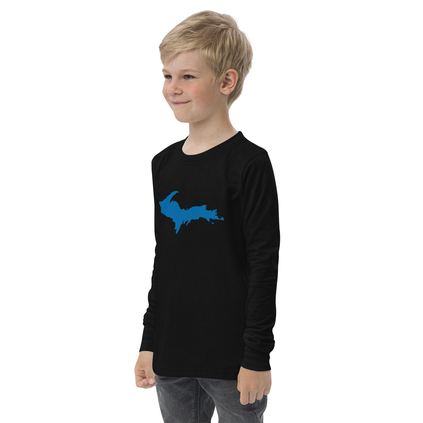 Michigan Upper Peninsula T-Shirt (w/ Azure UP Outline) | Youth Long Sleeve