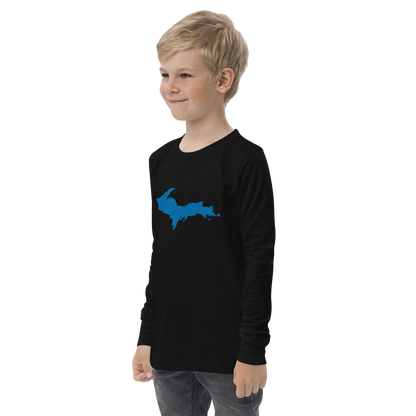 Michigan Upper Peninsula T-Shirt (w/ Azure UP Outline) | Youth Long Sleeve