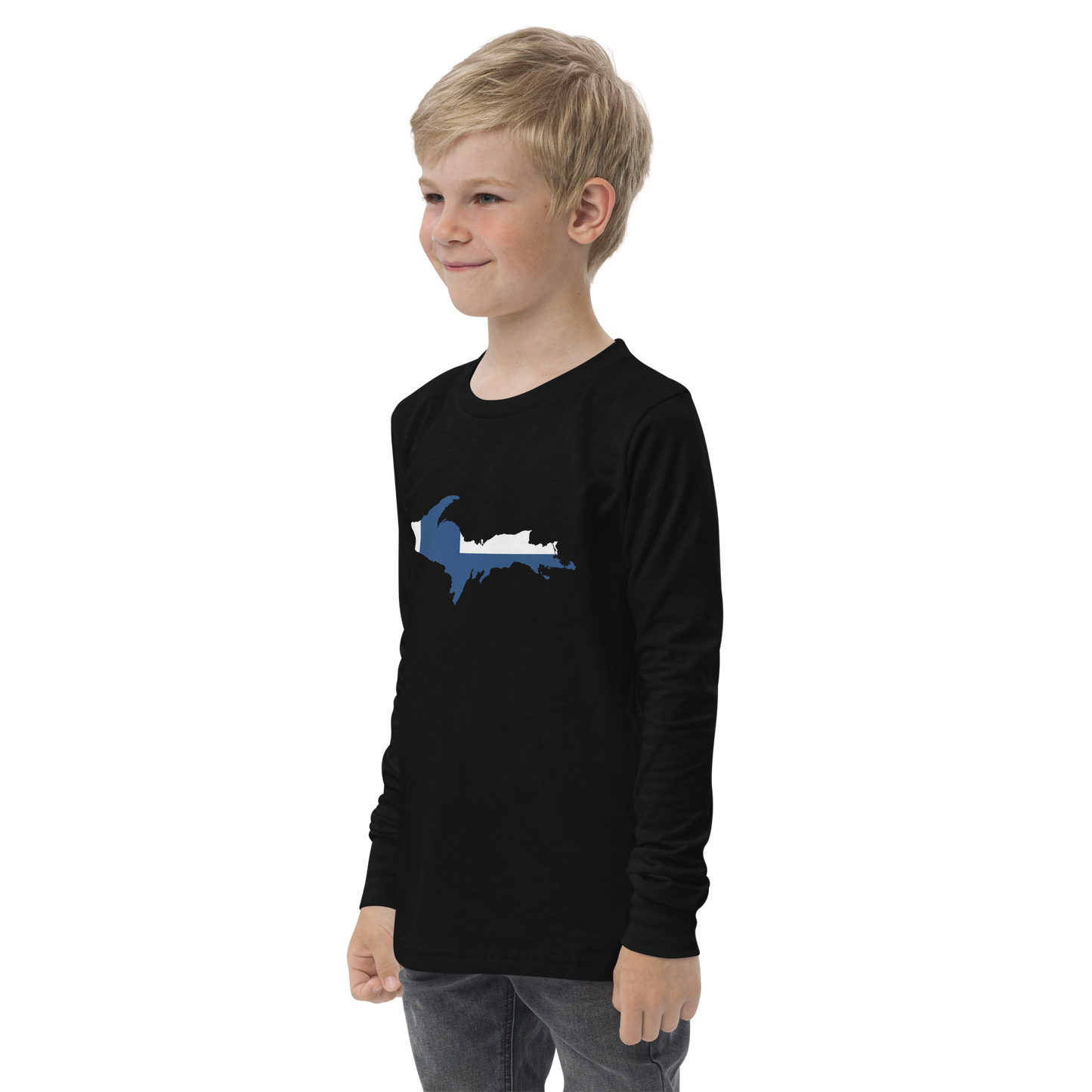 Michigan Upper Peninsula T-Shirt (w/ UP Finland Flag Outline) | Youth Long Sleeve