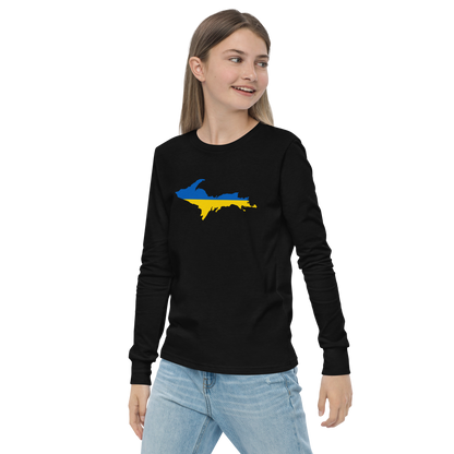 Michigan Upper Peninsula T-Shirt (w/ UP Ukraine Flag Outline) | Youth Long Sleeve