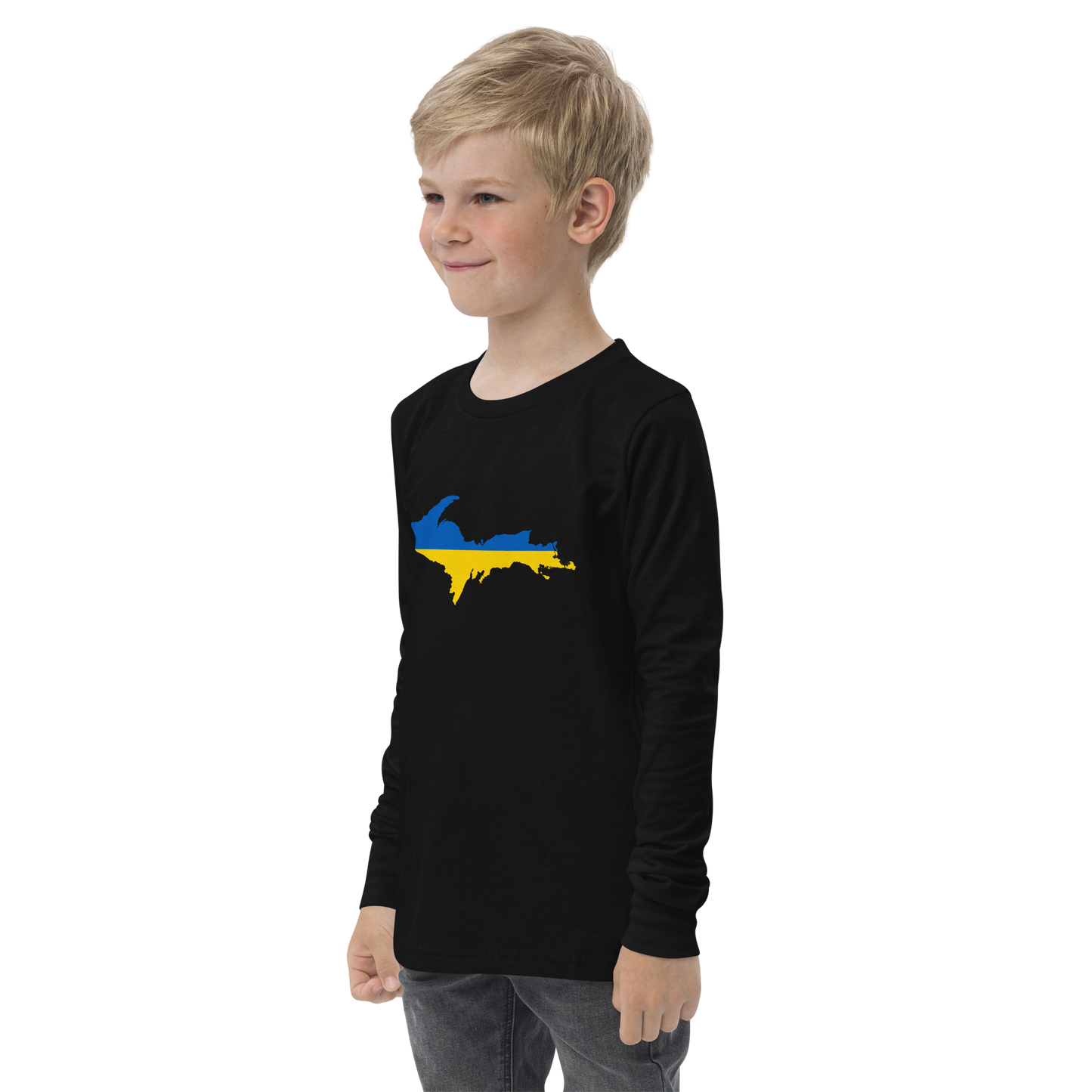 Michigan Upper Peninsula T-Shirt (w/ UP Ukraine Flag Outline) | Youth Long Sleeve