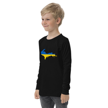 Michigan Upper Peninsula T-Shirt (w/ UP Ukraine Flag Outline) | Youth Long Sleeve