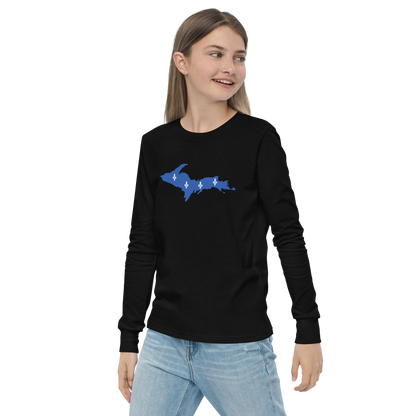 Michigan Upper Peninsula T-Shirt (w/ UP Quebec Flag Outline) | Youth Long Sleeve