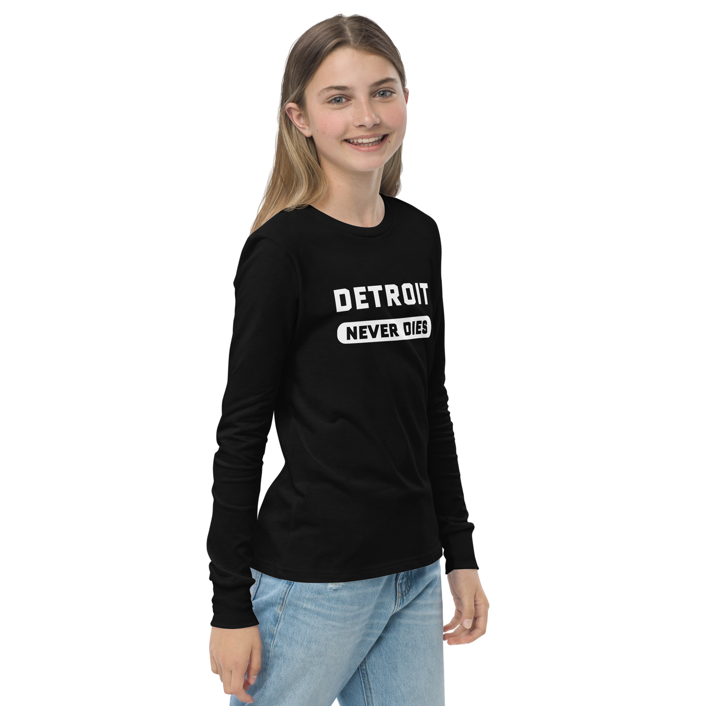 'Detroit Never Dies' T-Shirt | Unisex Youth Long Sleeve