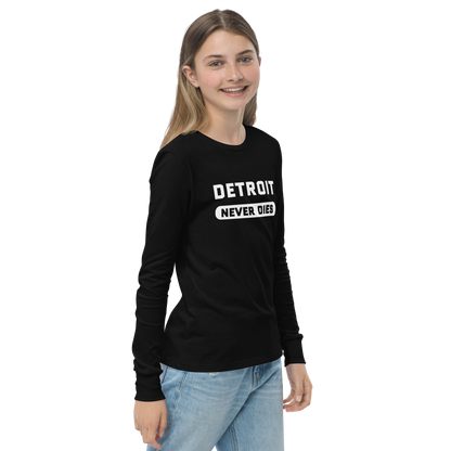 'Detroit Never Dies' T-Shirt | Unisex Youth Long Sleeve