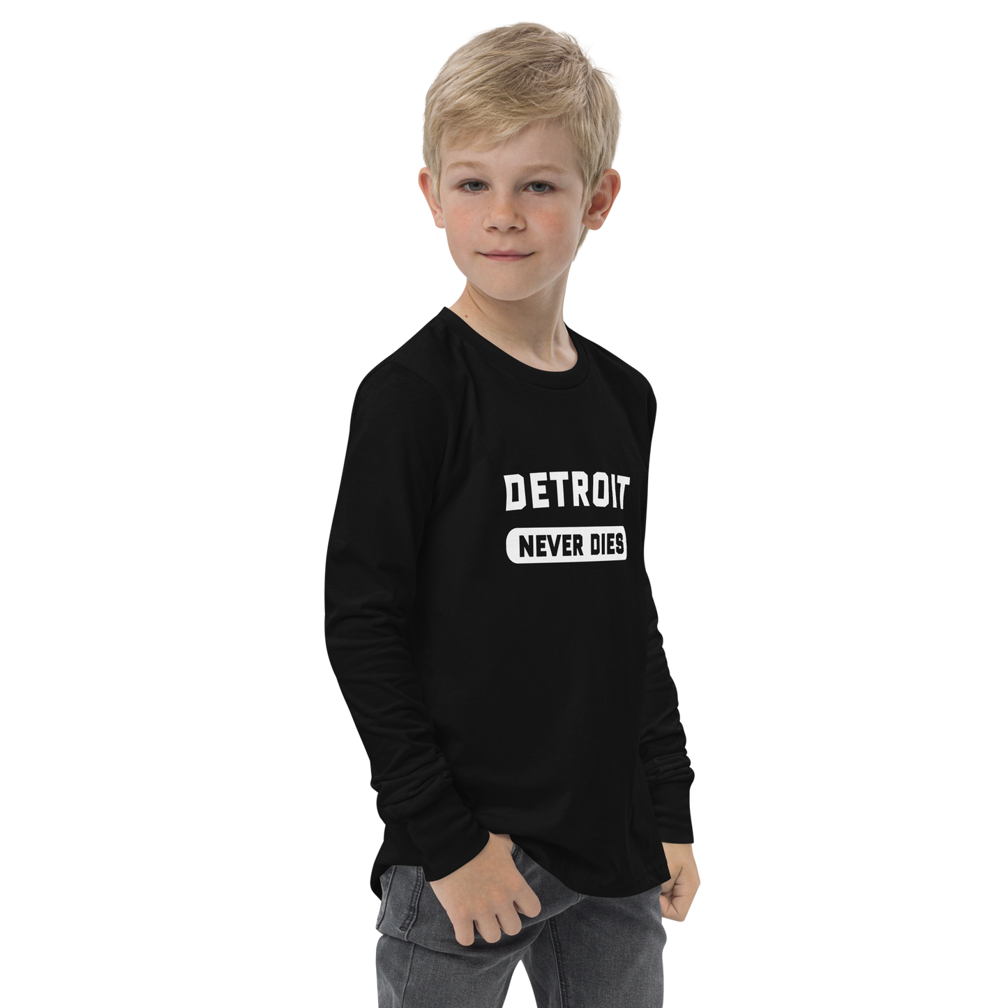 'Detroit Never Dies' T-Shirt | Unisex Youth Long Sleeve