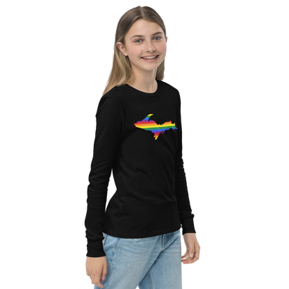 Michigan Upper Peninsula T-Shirt (w/ UP Pride Flag Outline) | Youth Long Sleeve