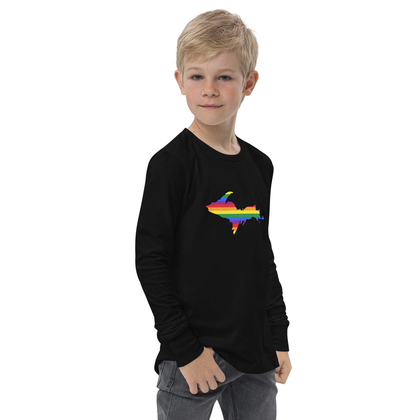 Michigan Upper Peninsula T-Shirt (w/ UP Pride Flag Outline) | Youth Long Sleeve