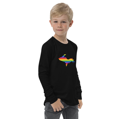 Michigan Upper Peninsula T-Shirt (w/ UP Pride Flag Outline) | Youth Long Sleeve