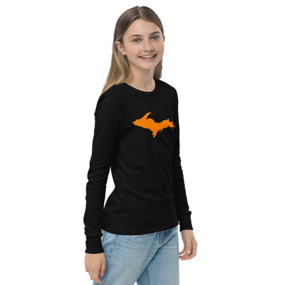 Michigan Upper Peninsula T-Shirt (w/ Orange UP Outline) | Youth Long Sleeve