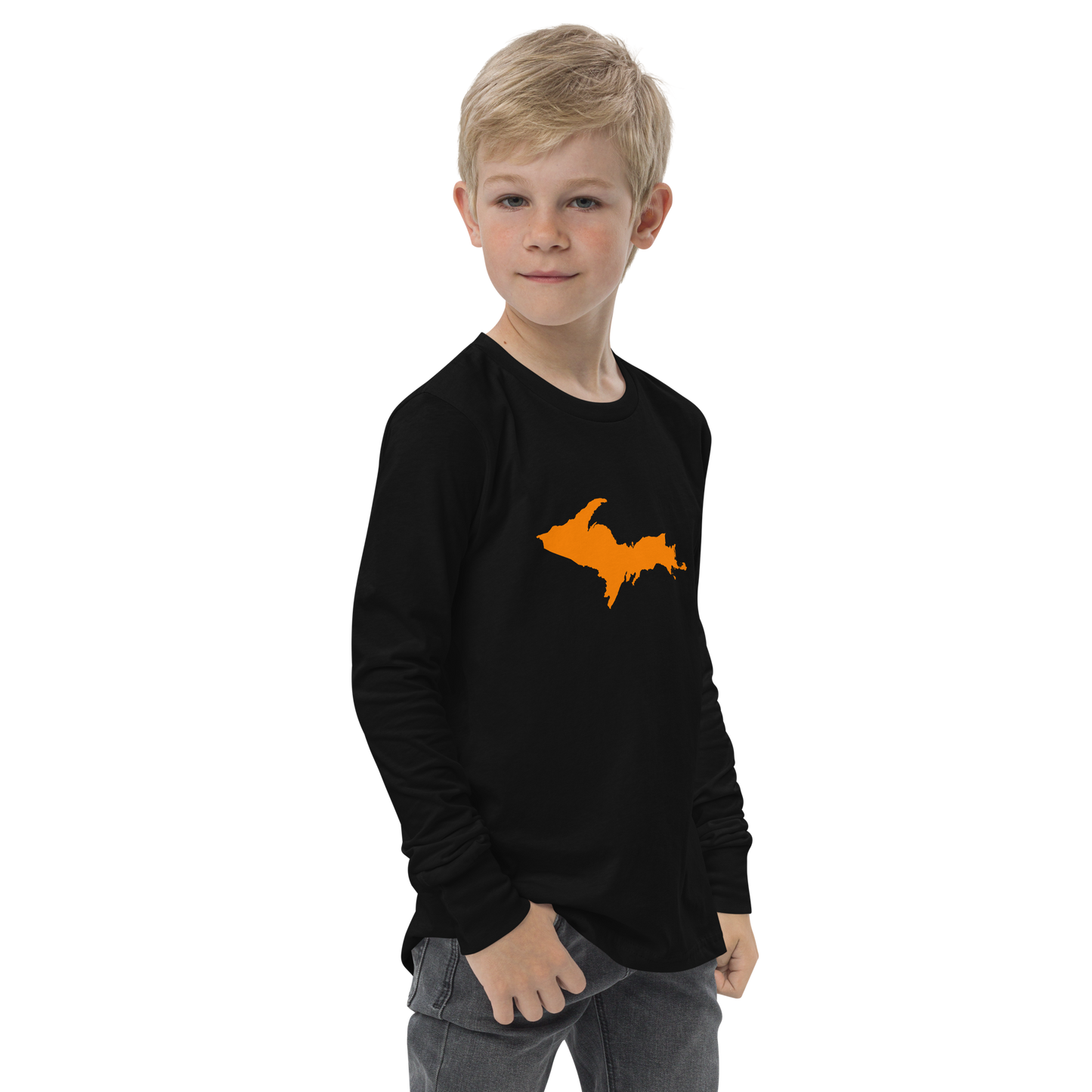 Michigan Upper Peninsula T-Shirt (w/ Orange UP Outline) | Youth Long Sleeve