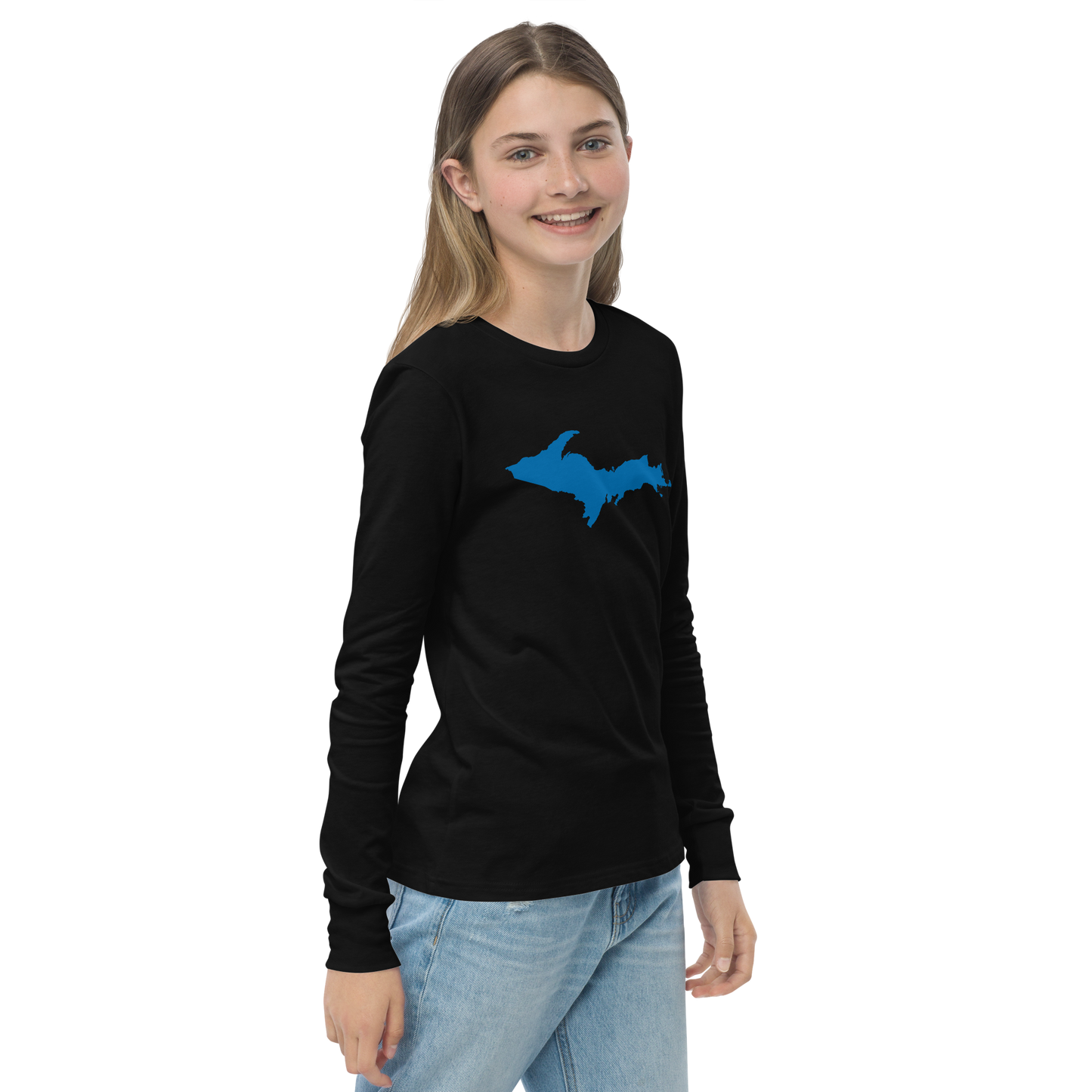 Michigan Upper Peninsula T-Shirt (w/ Azure UP Outline) | Youth Long Sleeve