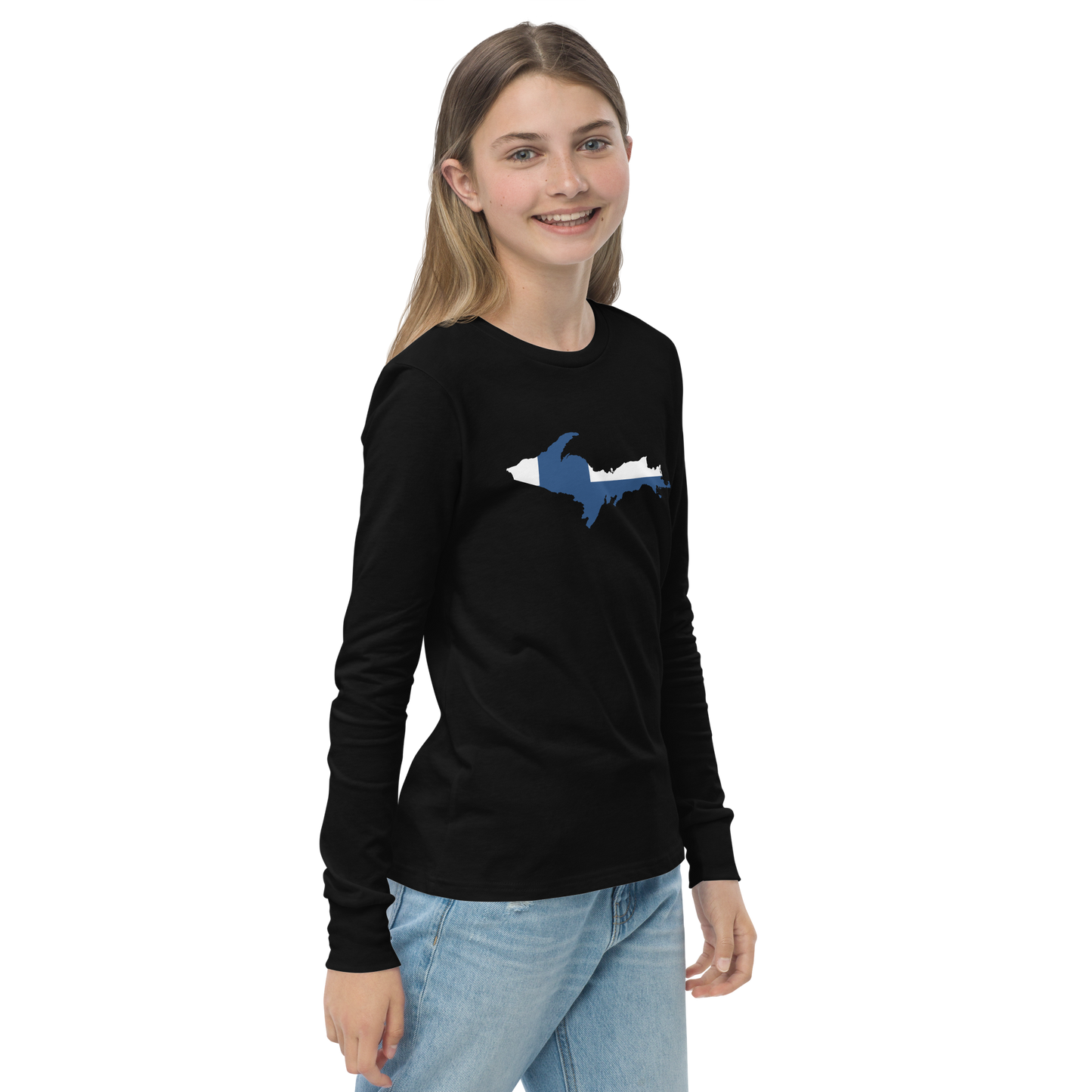 Michigan Upper Peninsula T-Shirt (w/ UP Finland Flag Outline) | Youth Long Sleeve