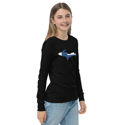 Michigan Upper Peninsula T-Shirt (w/ UP Finland Flag Outline) | Youth Long Sleeve