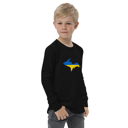 Michigan Upper Peninsula T-Shirt (w/ UP Ukraine Flag Outline) | Youth Long Sleeve