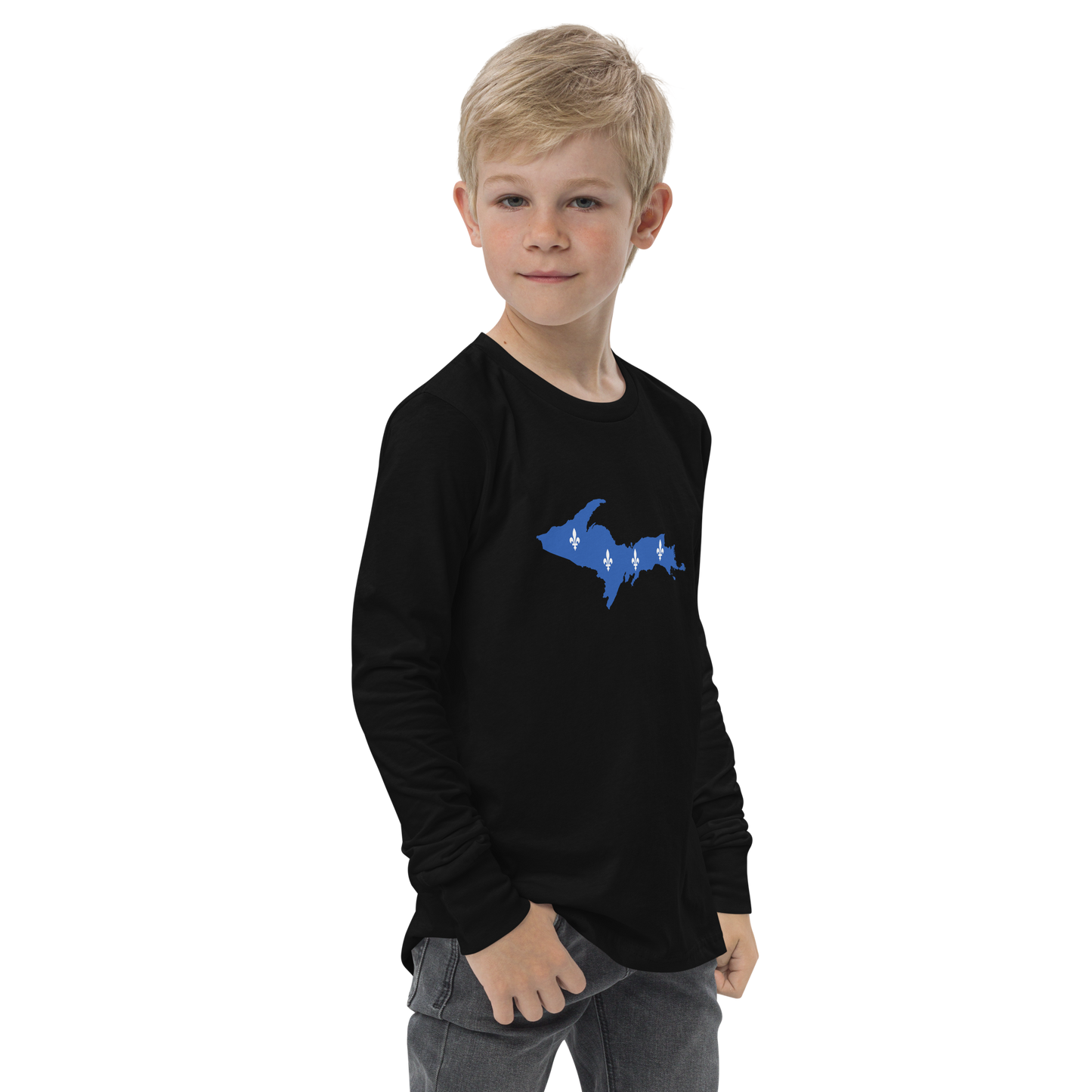 Michigan Upper Peninsula T-Shirt (w/ UP Quebec Flag Outline) | Youth Long Sleeve