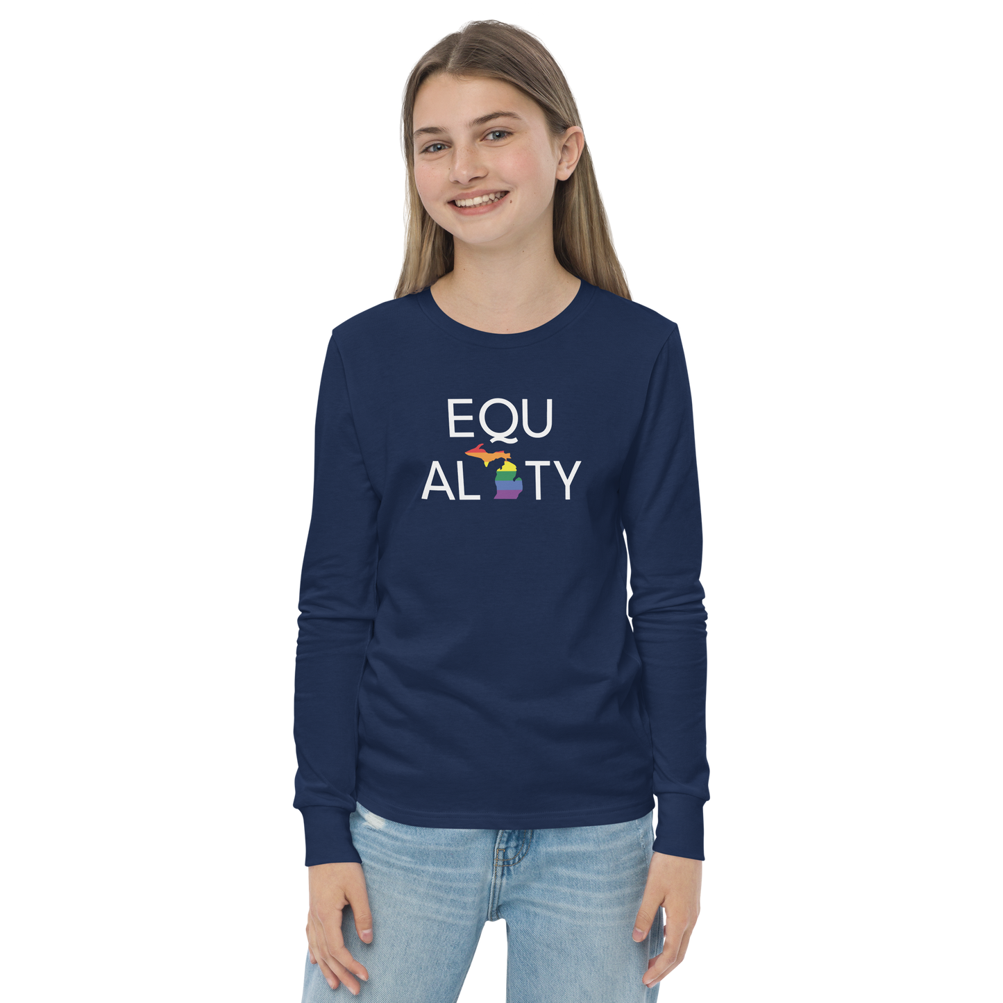 Michigan 'Equality' T-Shirt (LGBTQ Pride Colors) | Unisex Youth Long Sleeve