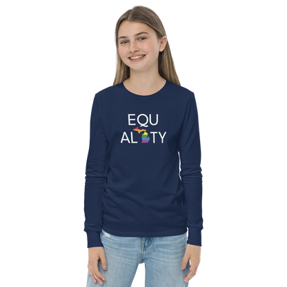 Michigan 'Equality' T-Shirt (LGBTQ Pride Colors) | Unisex Youth Long Sleeve