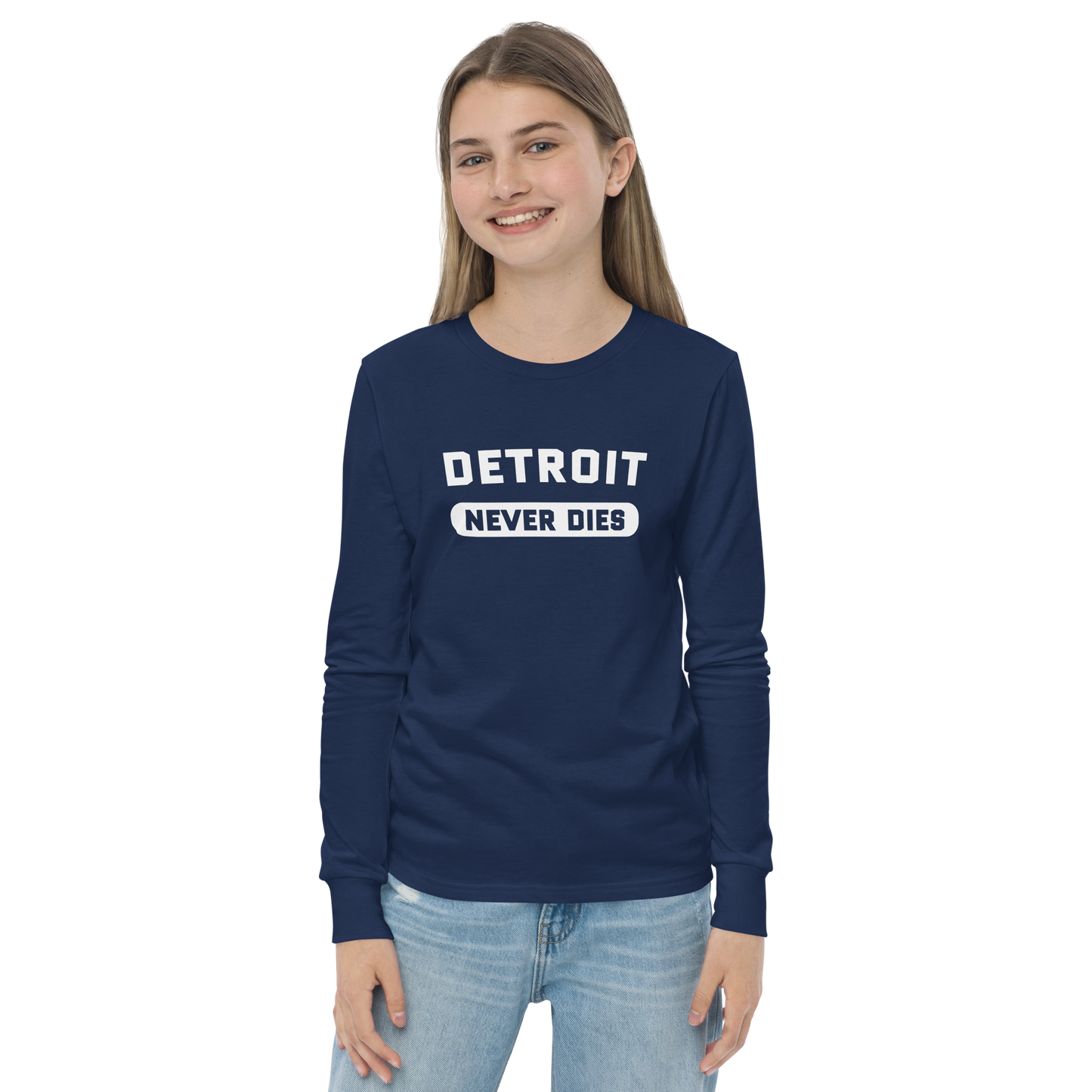 'Detroit Never Dies' T-Shirt | Unisex Youth Long Sleeve