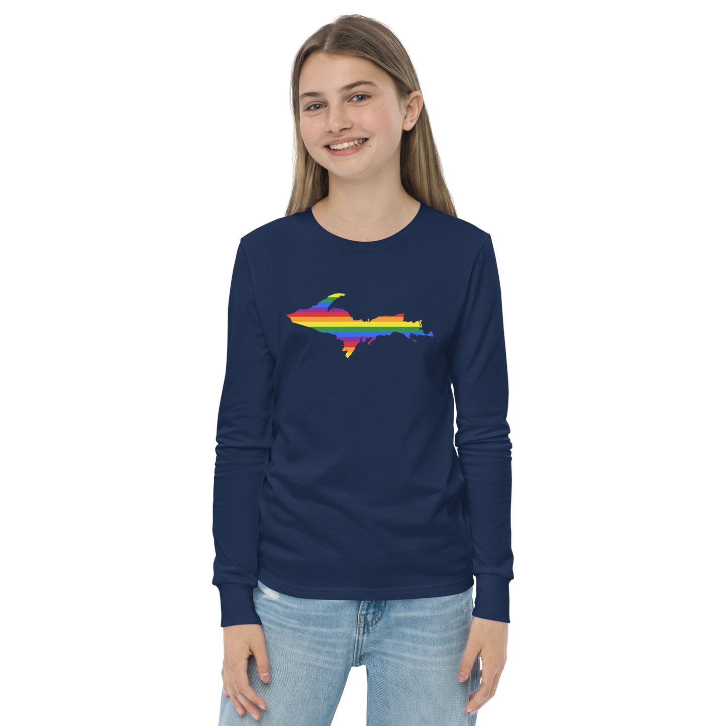 Michigan Upper Peninsula T-Shirt (w/ UP Pride Flag Outline) | Youth Long Sleeve