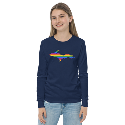 Michigan Upper Peninsula T-Shirt (w/ UP Pride Flag Outline) | Youth Long Sleeve