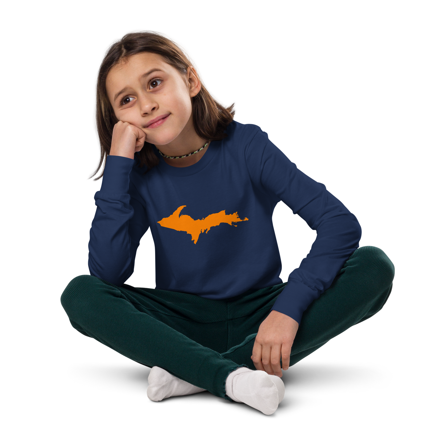 Michigan Upper Peninsula T-Shirt (w/ Orange UP Outline) | Youth Long Sleeve