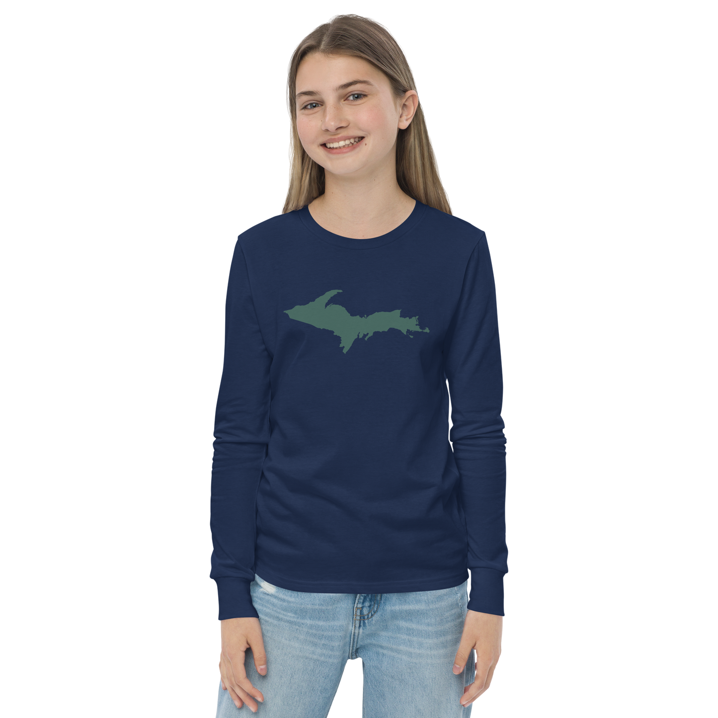 Michigan Upper Peninsula T-Shirt (w/ Green UP Outline) | Youth Long Sleeve