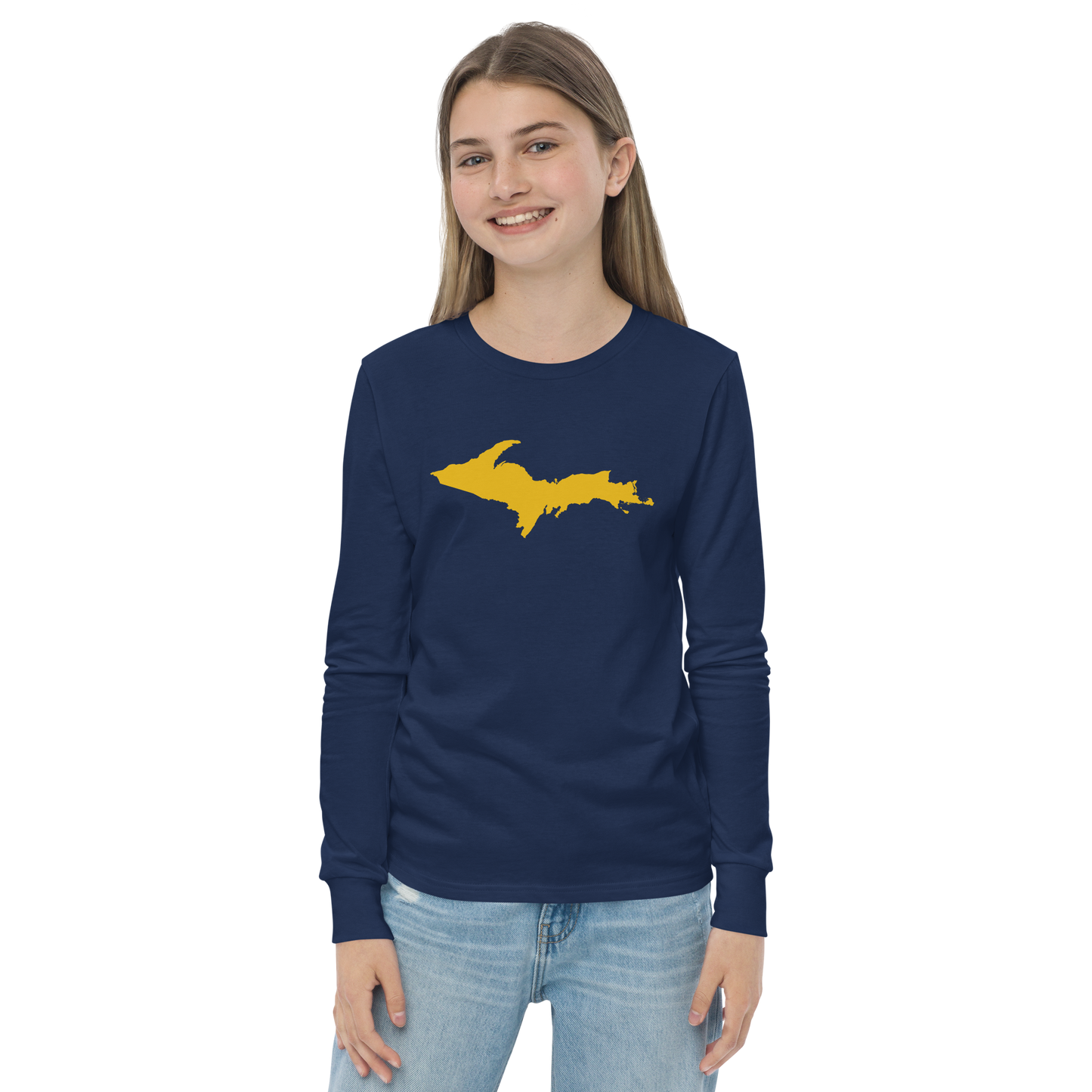 Michigan Upper Peninsula T-Shirt (w/ Gold UP Outline) | Youth Long Sleeve