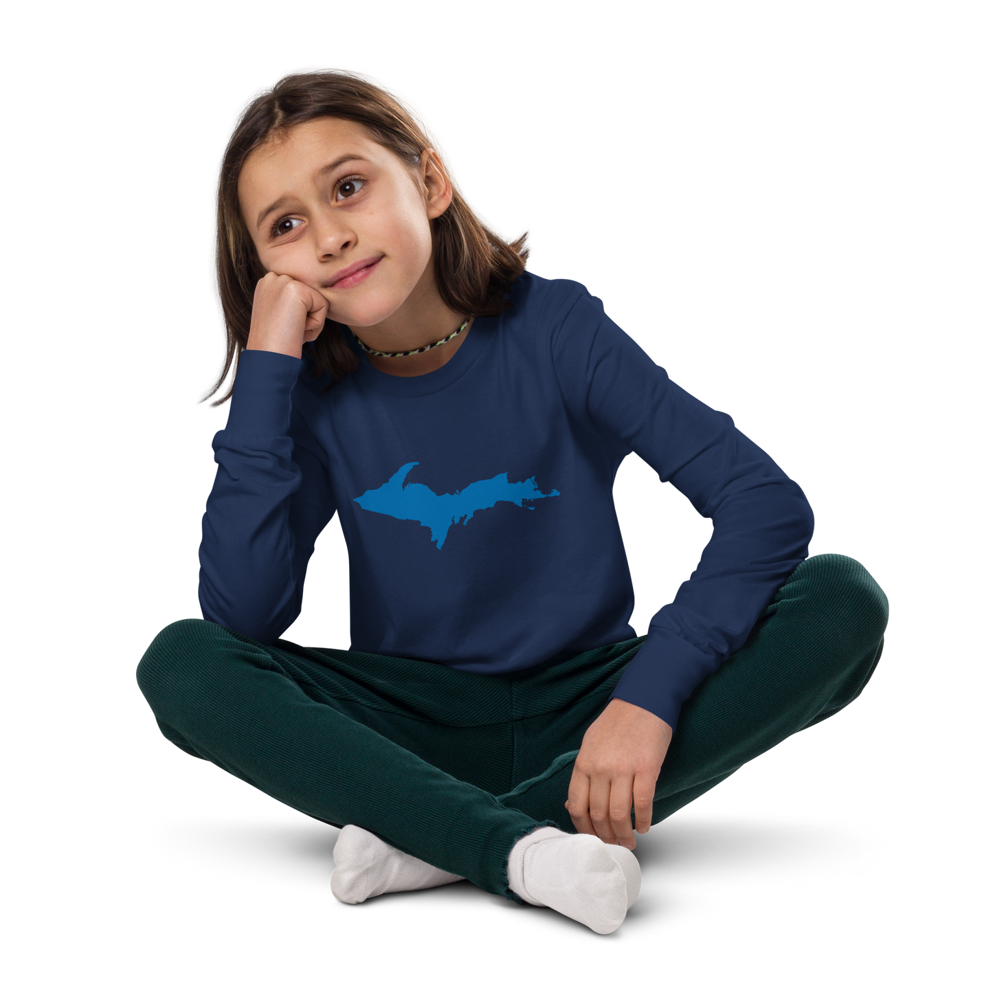 Michigan Upper Peninsula T-Shirt (w/ Azure UP Outline) | Youth Long Sleeve