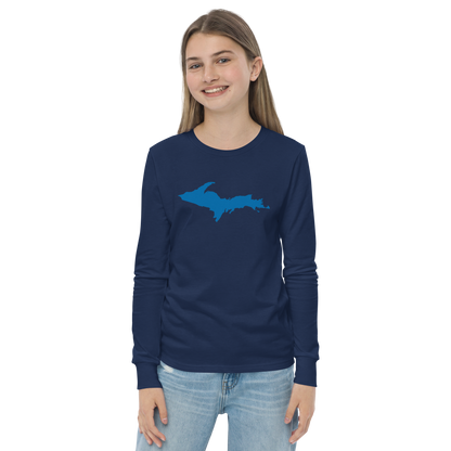 Michigan Upper Peninsula T-Shirt (w/ Azure UP Outline) | Youth Long Sleeve