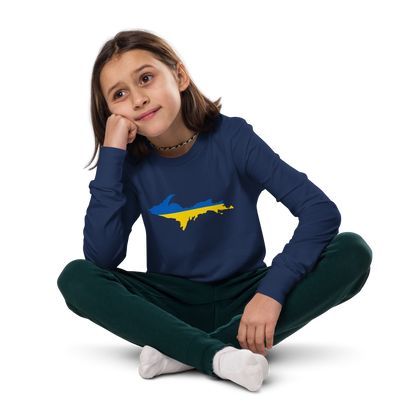 Michigan Upper Peninsula T-Shirt (w/ UP Ukraine Flag Outline) | Youth Long Sleeve