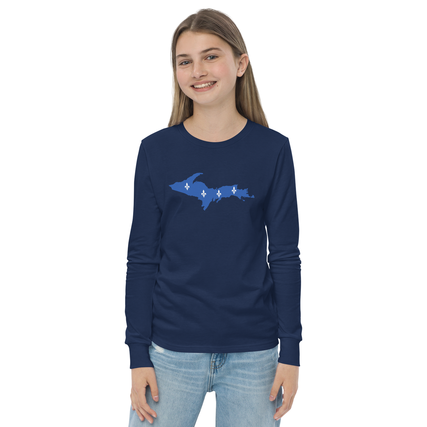 Michigan Upper Peninsula T-Shirt (w/ UP Quebec Flag Outline) | Youth Long Sleeve