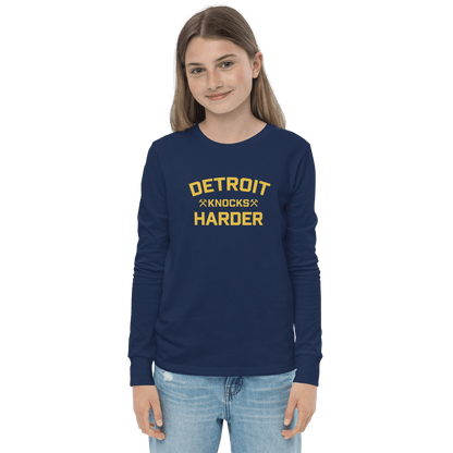 'Detroit Knocks Harder' T-Shirt | Unisex Youth Long Sleeve - Circumspice Michigan