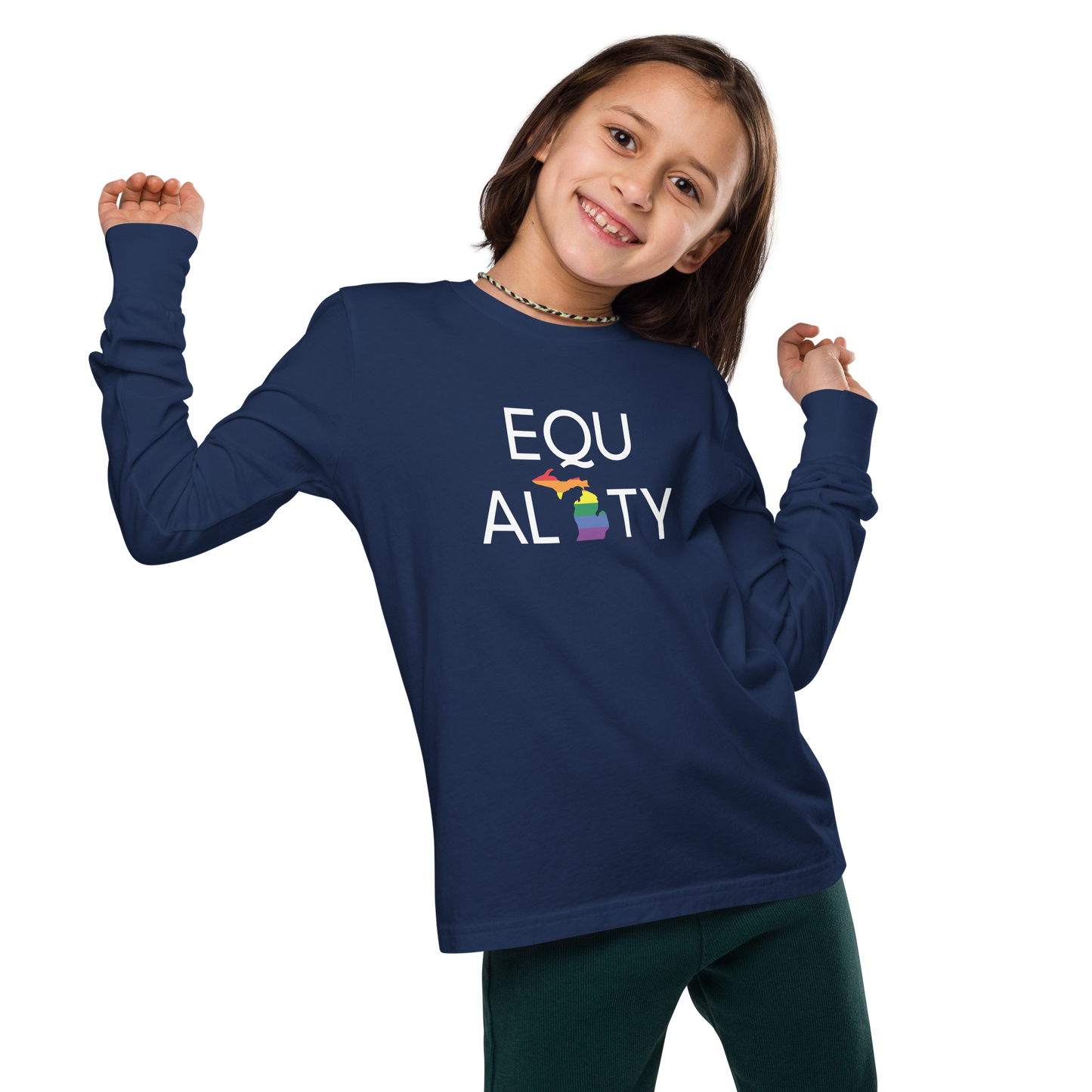 Michigan 'Equality' T-Shirt (LGBTQ Pride Colors) | Unisex Youth Long Sleeve