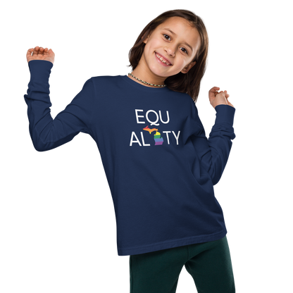 Michigan 'Equality' T-Shirt (LGBTQ Pride Colors) | Unisex Youth Long Sleeve