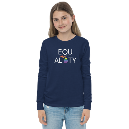 Michigan 'Equality' T-Shirt (LGBTQ Pride Colors) | Unisex Youth Long Sleeve