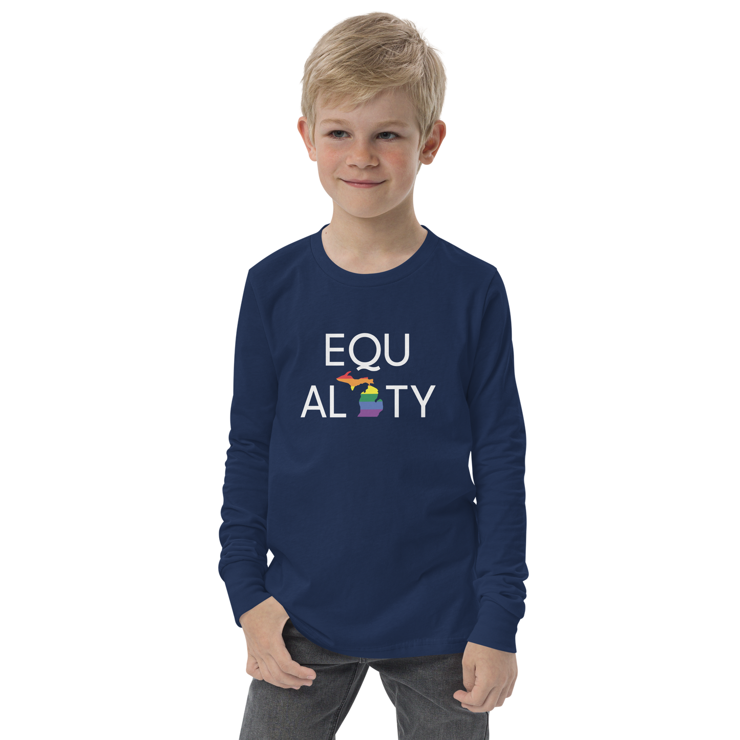 Michigan 'Equality' T-Shirt (LGBTQ Pride Colors) | Unisex Youth Long Sleeve