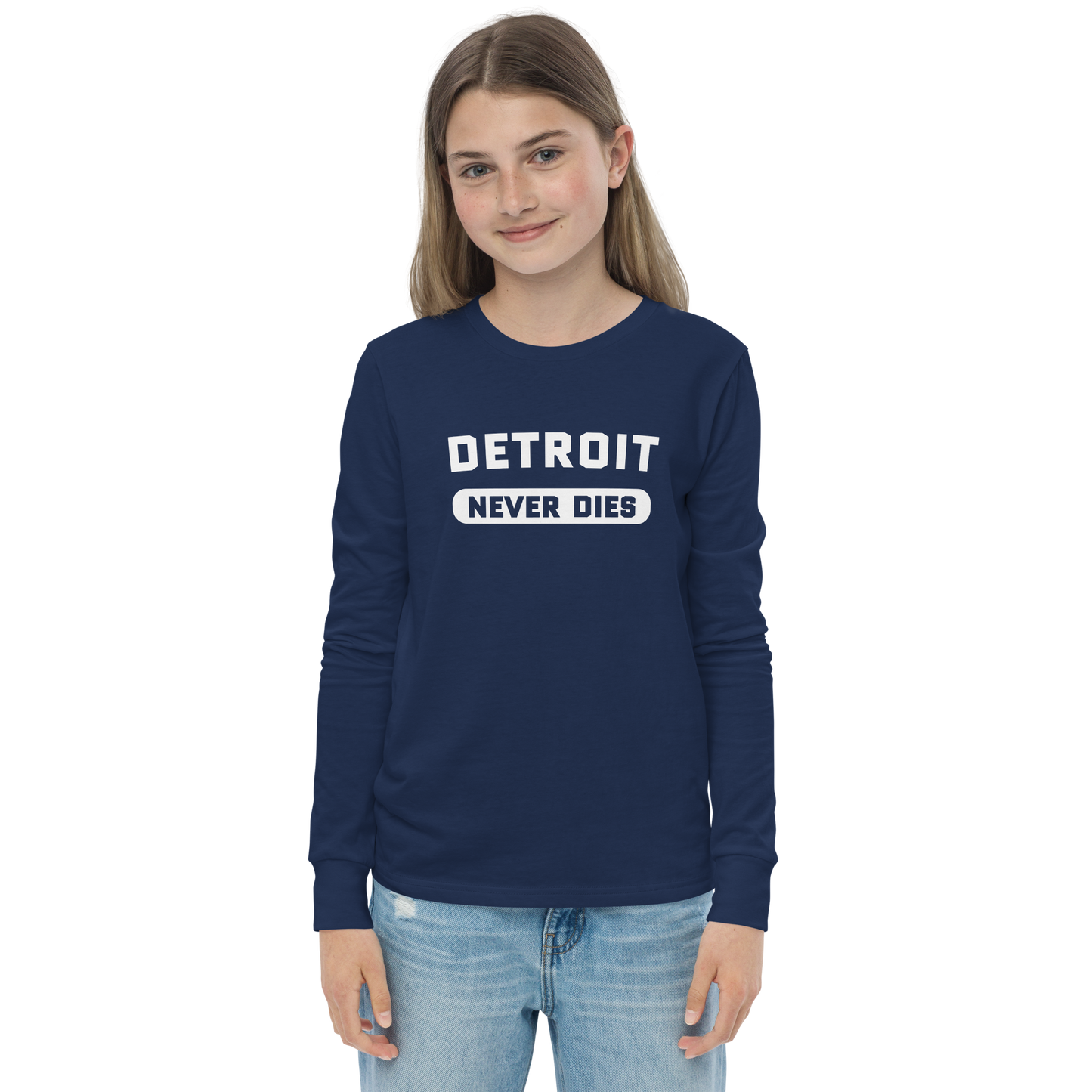 'Detroit Never Dies' T-Shirt | Unisex Youth Long Sleeve