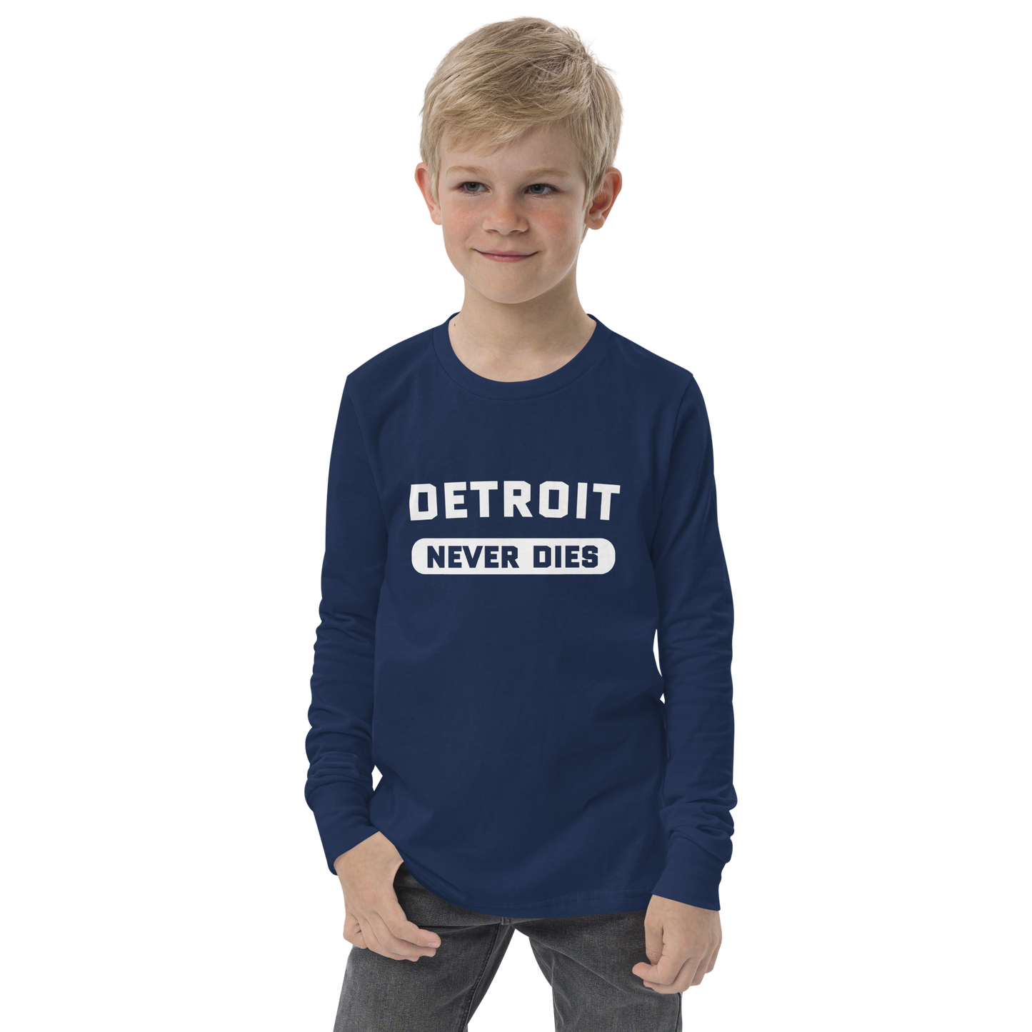 'Detroit Never Dies' T-Shirt | Unisex Youth Long Sleeve