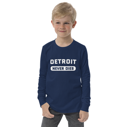 'Detroit Never Dies' T-Shirt | Unisex Youth Long Sleeve