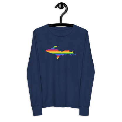 Michigan Upper Peninsula T-Shirt (w/ UP Pride Flag Outline) | Youth Long Sleeve