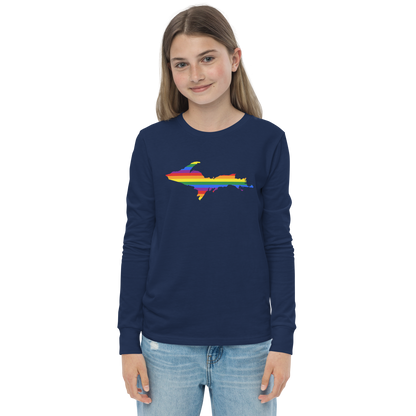 Michigan Upper Peninsula T-Shirt (w/ UP Pride Flag Outline) | Youth Long Sleeve