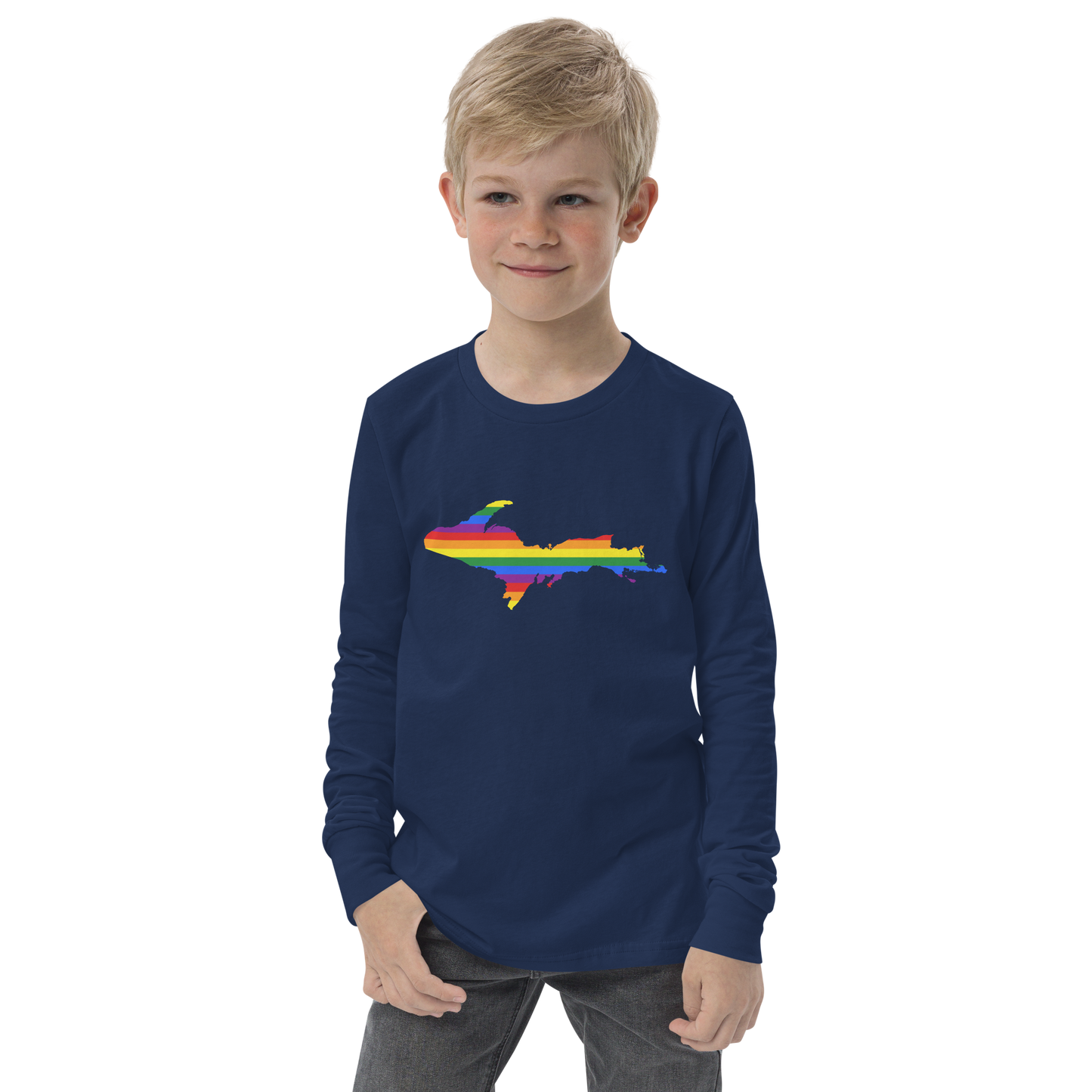 Michigan Upper Peninsula T-Shirt (w/ UP Pride Flag Outline) | Youth Long Sleeve